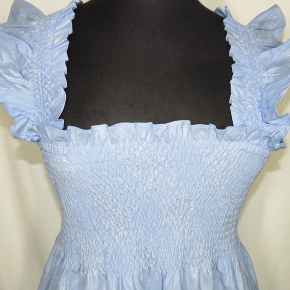 Hill House Women's 2XL The Ellie Nap Dress Light Blue Glitter Check Smocked Midi - Picture 2 of 10